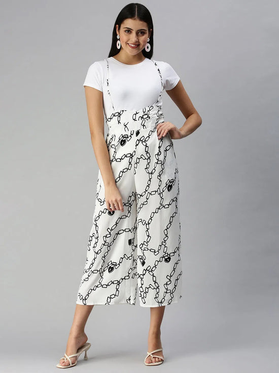 Women's White Printed Jumpsuits-AE-9929-Whiteblack