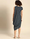 Asymmetric one side cowl Dress in Navy Print