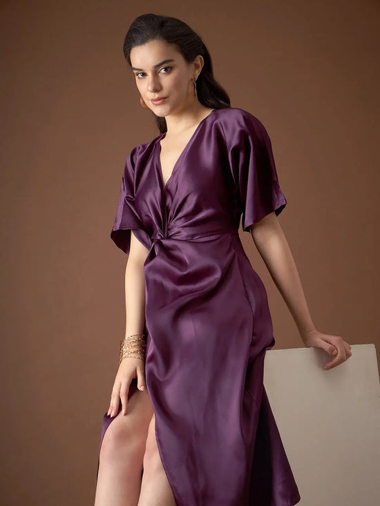 Front Twist Kaftan Dress in Purple Color