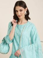 Women Turquoise Blue Paisley Kurta Set-GW-3285-Turquoiseblue