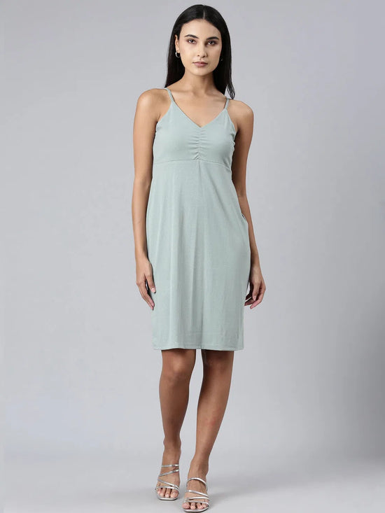 Women Sea Green Solid Bodycon Dress-AE-515-Seagreen