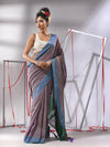 Ecru Cotton Saree With Stripes Border-MA55CT06520042