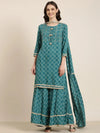 Women Teal Geometrical Kurta Set-GW-3434-Teal