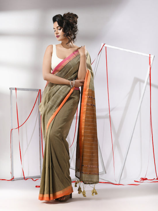 Beige Cotton Saree With Sequined Work-MA55CT06520111