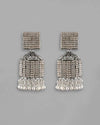 Black-Toned AD Studded Square Dome Shaped Jhumka Earrings-VOJ277