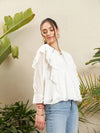 Women White Dobby Ruffle Top