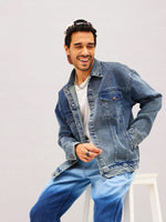 Men Blue Washed Relax Fit Denim Jacket