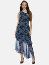 Floral Blue One Shoulder Asymmetrical Dress-17300