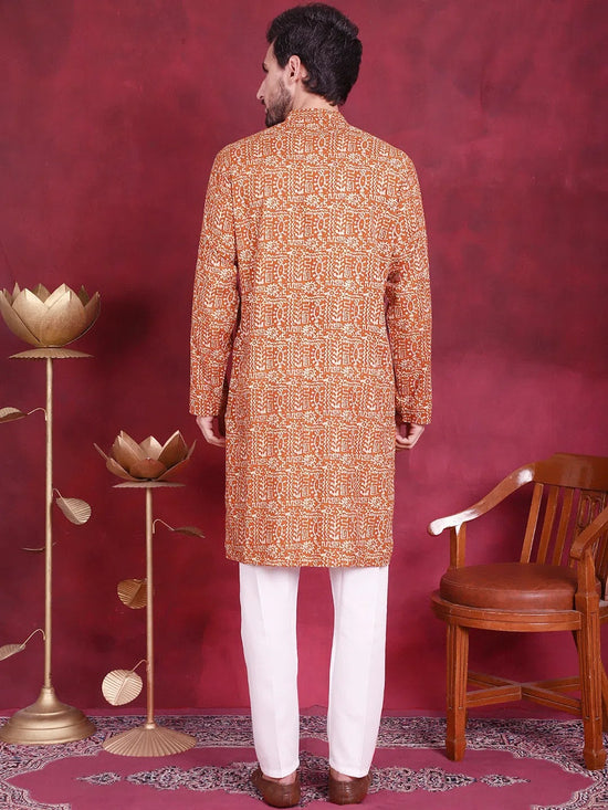 Men's Digital Printed Kurta with Pyjama.-JOKP-5014Mustard