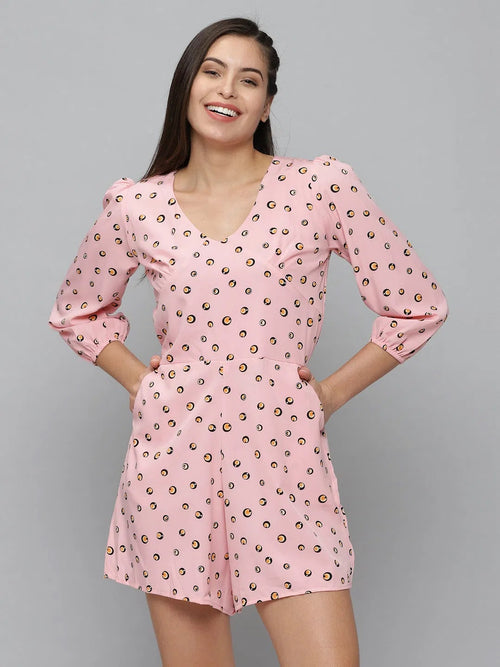 Women's Pink Printed Jumpsuit-AE-9985-Pink