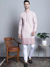 Men's Chikankari Embroidered Kurta with Pyjama.-JOKP-P-5009Pink