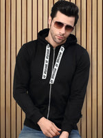 Rigo Black Fleece Hooded With Front Zip Open Sweatshirt-Full