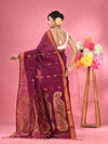 Purple Cotton Blend Handwoven Saree With Paisley Motifs-MA51BCT431270022