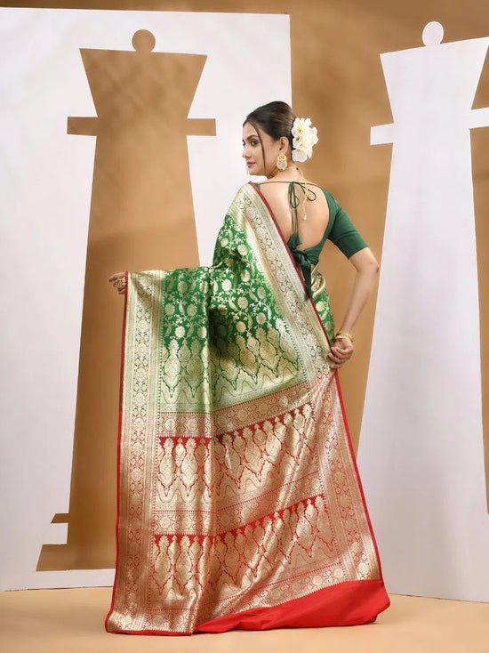 Green Silk Banarasi Saree With Zari Woven Designs-MA53BSL441050012