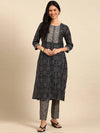 Women's Navy Blue Printed Kurta Set-BCSK-1364-Navyblue