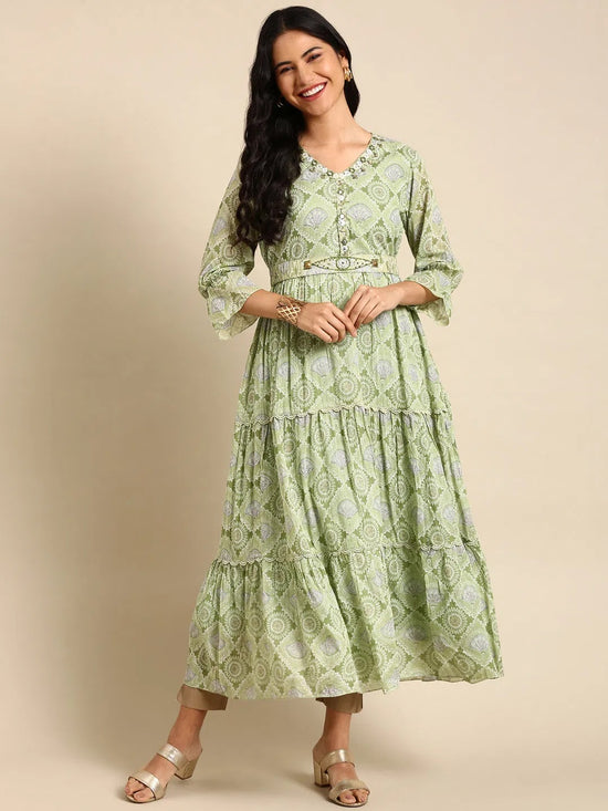 Women's Green Embellished Anarkali Kurta-BCSK-930-Green