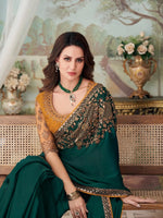 Saree Mall Women's Satin  Teal Green Embellished Designer Saree With Blouse Piece-SILVER27017A