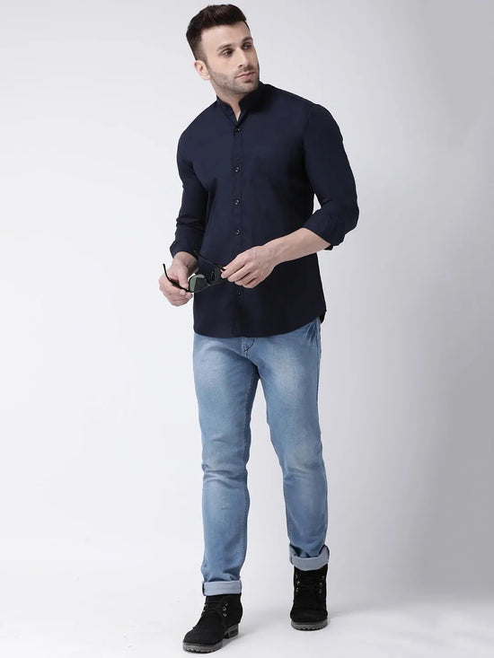 Hangup Men Slim Solid Shirts-BenNavyShirt