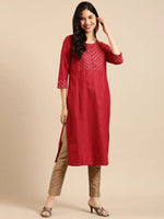 Women's Maroon Solid Straight Kurta-SKF-185-Maroon