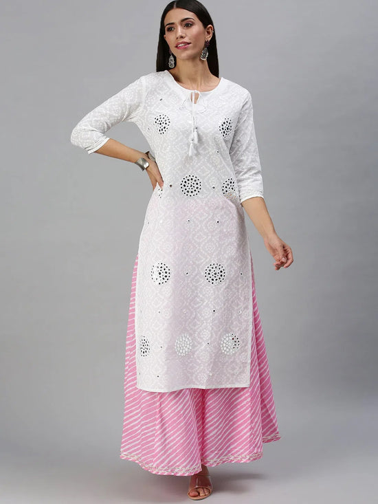 Women's White & Pink Printed Kurta Sets-JC05-White-Pink