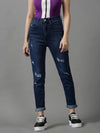 Women's Navy Blue Solid Slim Fit Denim Jeans-GZ-5303-Navyblue