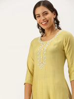 Women's Yellow Embellished Straight Kurta-SKC-3216-Yellow