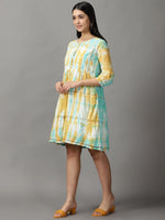 Women's Green Tie Dye Fit and Flare Dress-GW-3286-Seagreen