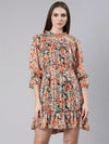 Women Orange Floral A Line Dress-HQ-010-Orange