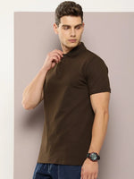 Dillinger Brown Solid Regular Snap Polo T-shirt