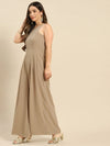 In cut pleated jumpsuit in Beige