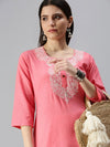 Women's Peach Embroidered Kurta Sets-AB2254-Peach