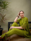 Women Green Sleeves Embroidered Shirt With Palazzos