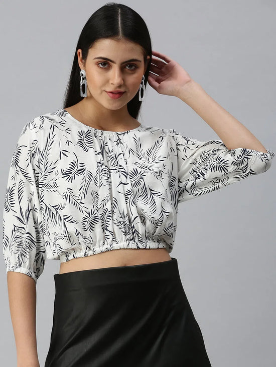 Women's Printed White Top-AE-10211-White