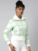 Women Solid Green Puffer Jacket-12-Green