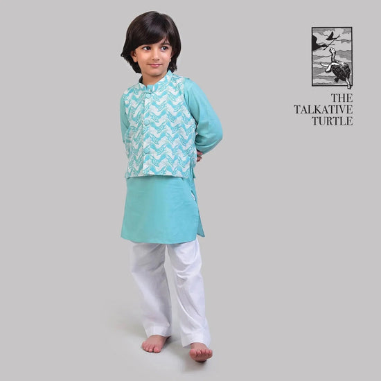 Cotton Angarakha & Dhoti Set For Boys with The Talkative Turtle Print