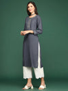 Women's Grey Solid Straight Kurta-ON-611-Grey