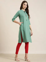 Women Sea Green Solid Straight Kurta-DF-9947-Seagreen