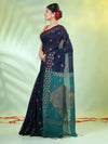 Navy Blue Cotton Saree With Geomatric Patterns-MA66BCT43830038