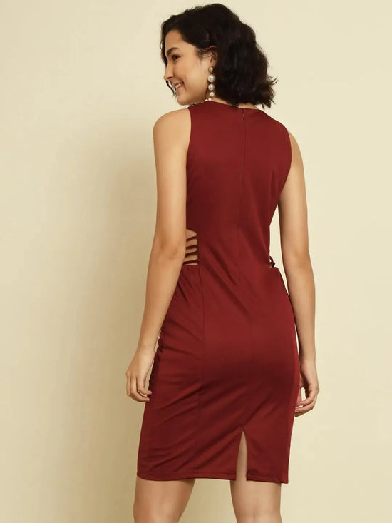 Maroon Side Cutout Dress