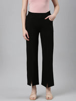 Women Black Solid Parallel Trouser-LT-KN-508-Black