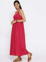 Long maxi dress with halter tie up in Red