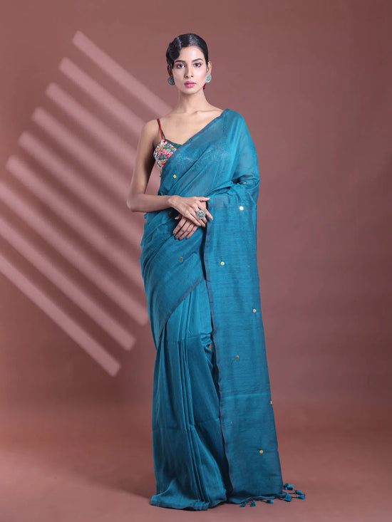 Teal Green Pure Cotton Soft Saree With Sequined Work-MA59CT06510035