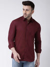 Hangup Men Slim Solid Shirts-CollarMaroonShirt