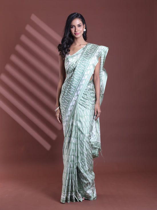 Mint Green Silk Soft Saree With Texture Print-MA60BSL01400072