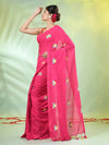 All Over Thread Embroidery Pink Cotton Handspun Saree-MA62CH33660052