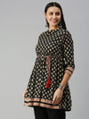 Women's Black Floral A-Line Kurti-RF-1463-Black