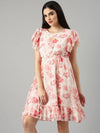 Women Off White Floral Fit and Flare Dress-DW-3473-Offwhite