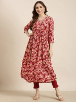 Women Anarkali Pink Floral Kurta-AT-A1410-LG-Pink