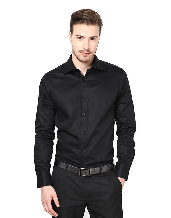 Hangup Men Standard Solid Shirts-BLKFOSH