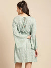 Printed Bell sleeve Dress in Powder Blue